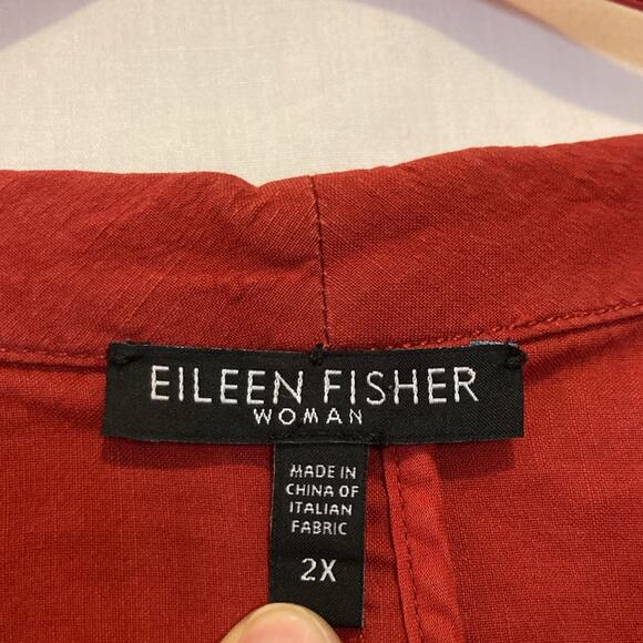 Eileen Fisher Stand Collar Burt Orange Zip Linen Jacket Size 2X - Picture 5 of 10